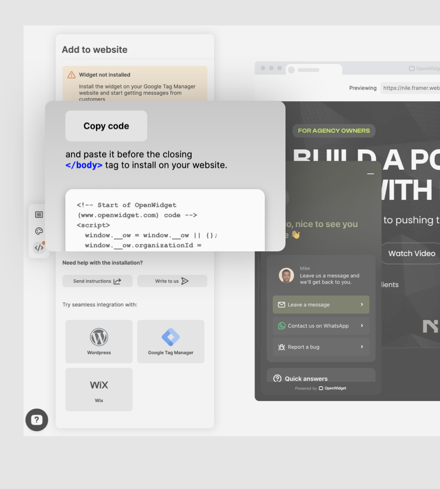 3. Add OpenWidget with Custom Links to your website