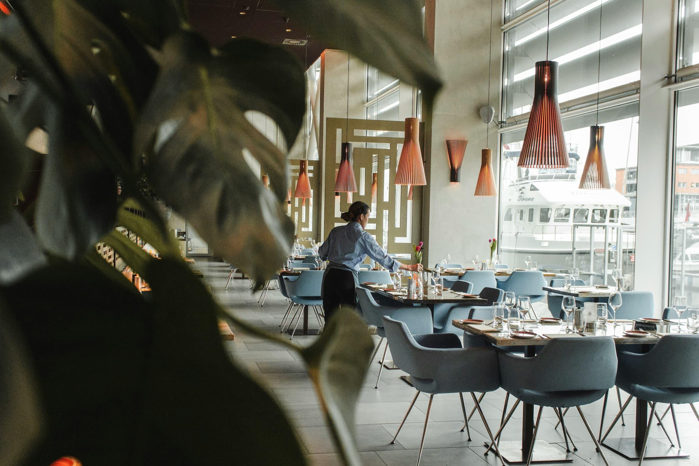 Cozy restaurant with a harbor view.
